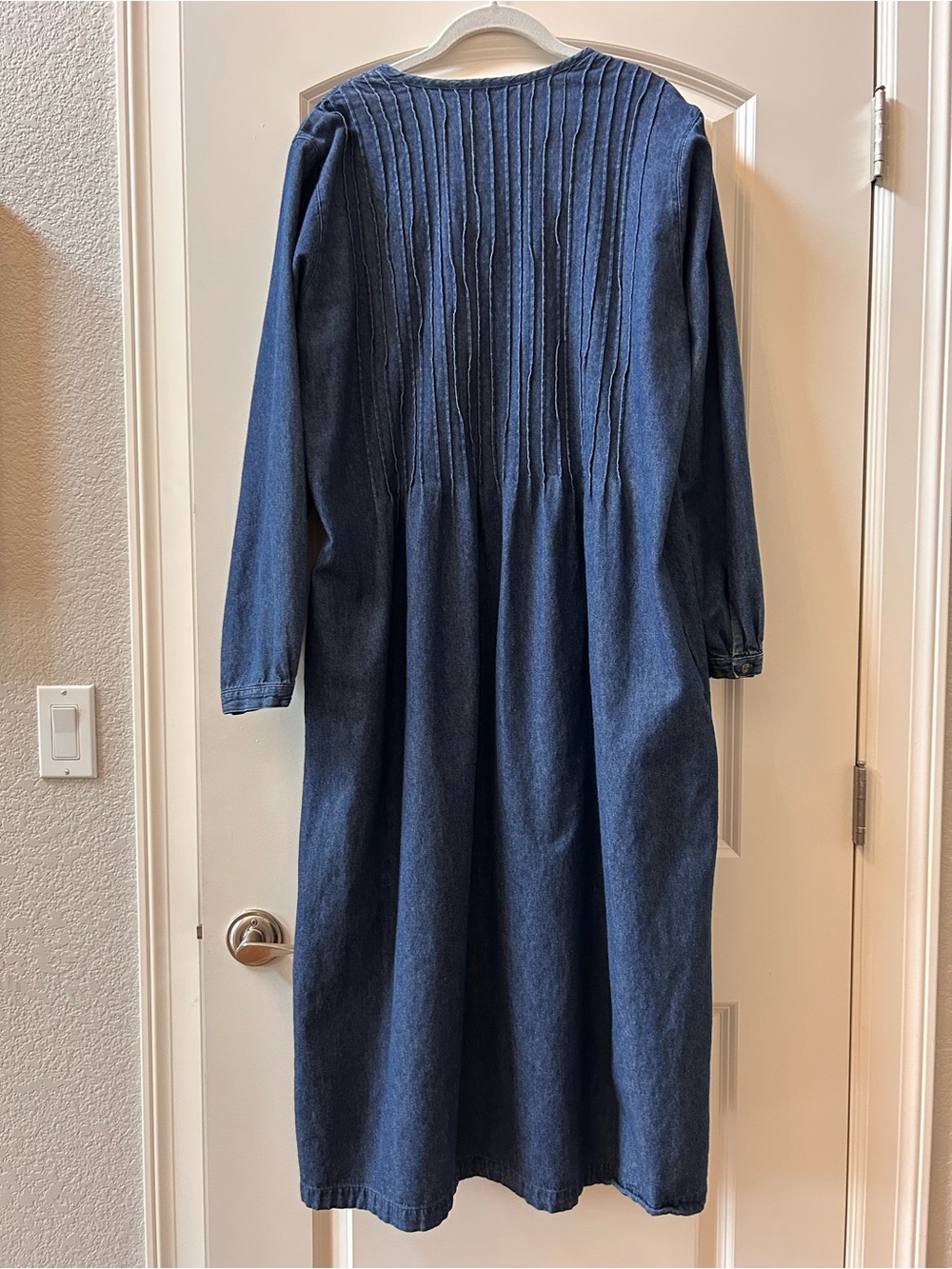 VTG Denim Pintucked Maxi Full Button Down Jumper Dress. Pockets. Cottagecore. 14 - Picture 2 of 10